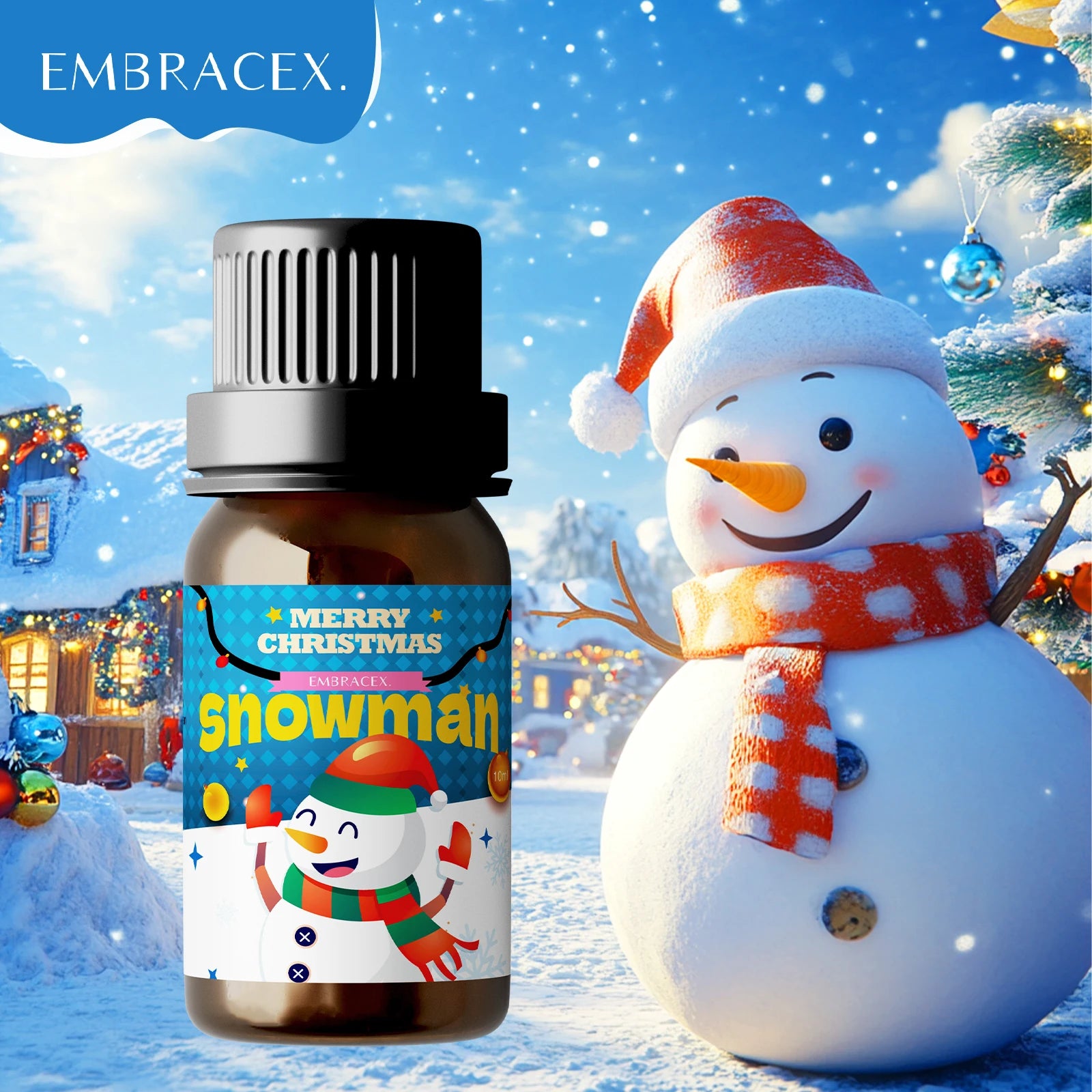 🎄 6PC/1PC 10ML Merry Christmas Essential Oils – Natural Fragrance Oil Gift Set for Christmas Candles, DIY Crafts, Humidifiers﻿ Gift Snowman