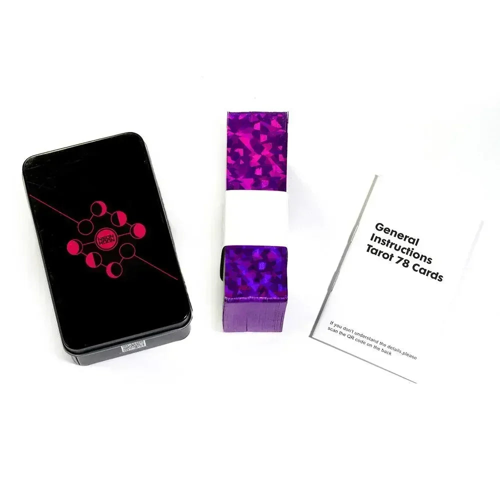 🌑 Neon Moon Tarot Deck – 78 Cards | Compact 10.3 x 6 cm | Includes Guidebook & Tin Box | Fusion of The Light Seers & Adventure Time Tarot | Family & Party Divination Game