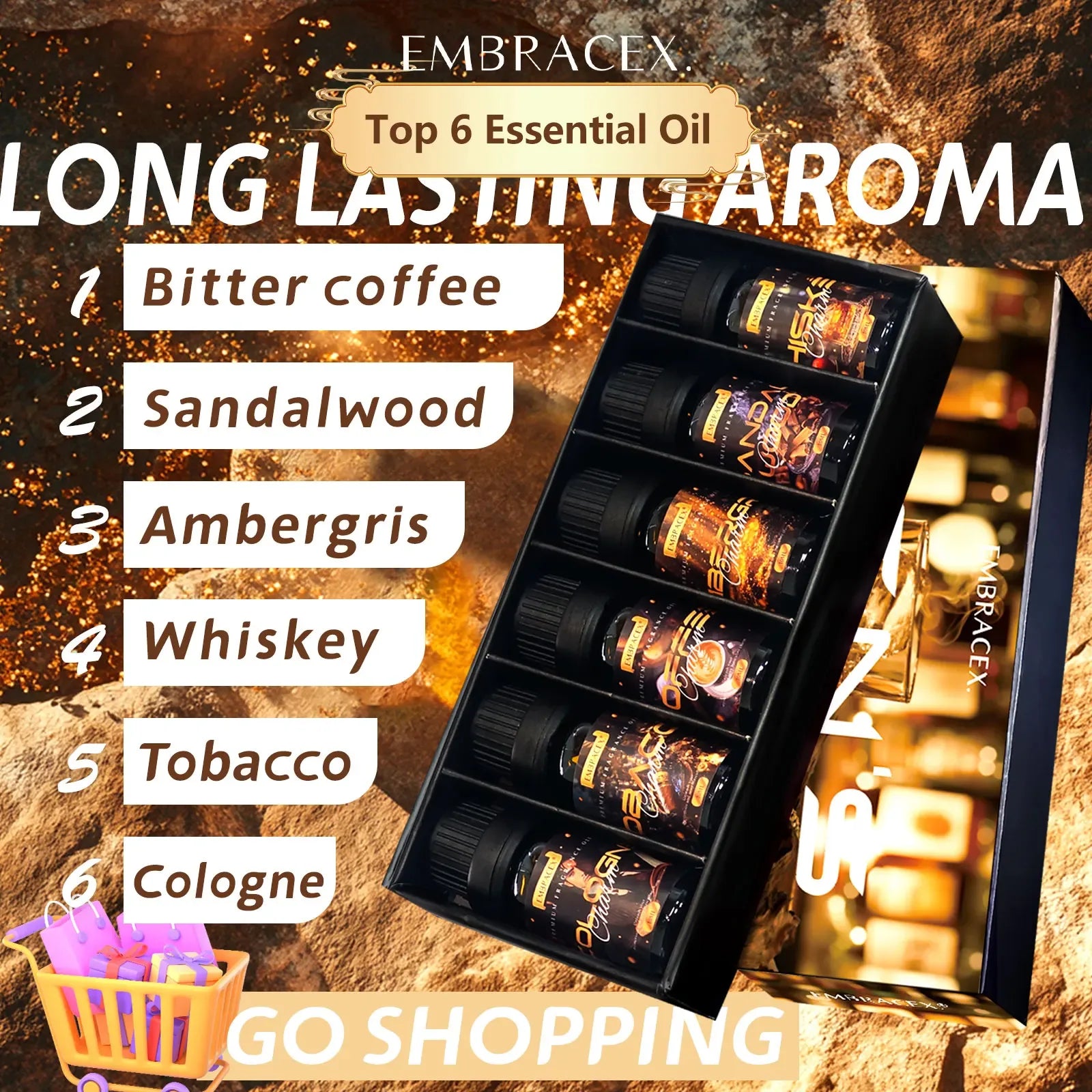 🌿 EMBRACEX 6PC/1Set Men's Essential Oils Perfume Gift Box – Premium Aromatherapy for Diffusers, Humidifiers, Candle & Soap Making﻿