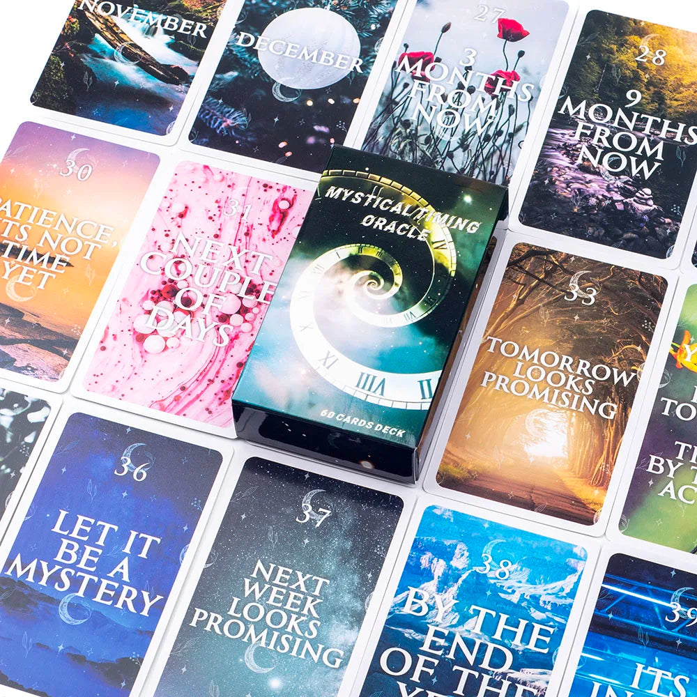 Mystical Timing Oracle – 60-Card Twin Flame and Cosmic Tarot Deck (10.3x6 cm) for Time Frame Divination and Family Board Games