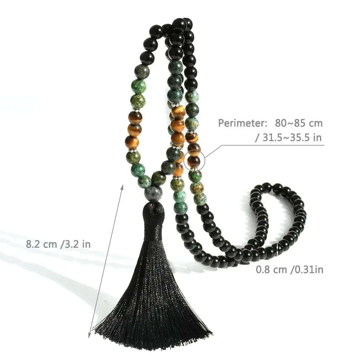 📿 The "Zen Guardian" 108 Mala: Black Agate & Tiger Eye Traditional Chinese Prayer Necklace