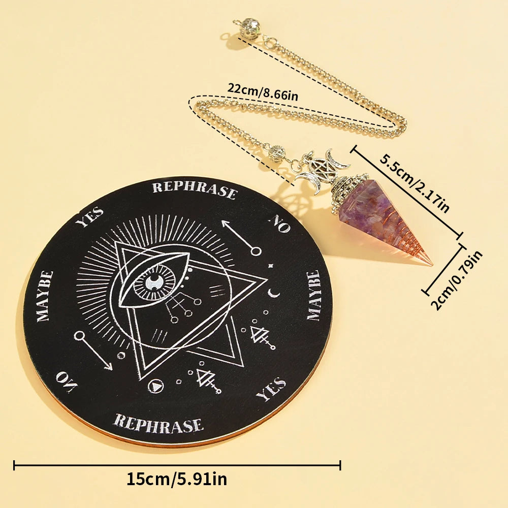 🔮 2pcs Spiritual Pendulum Divination Set – Includes Crystal Pendulum & Divination Disk | Healing & Decision-Making Tool | Free Shipping