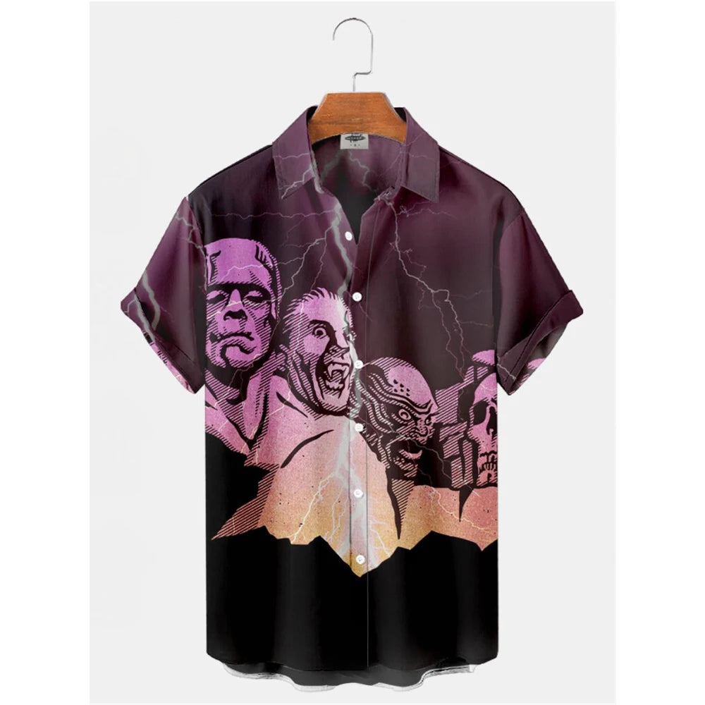 The Timeless Icon Edition Premium Men's Retro Character Graphic Shirt - High-Definition Vintage Animation Art Couples' Matching Halloween Style Hawaiian Beach Shirt, Breathable Quick-Dry Urban-Holiday Short-Sleeve Apparel