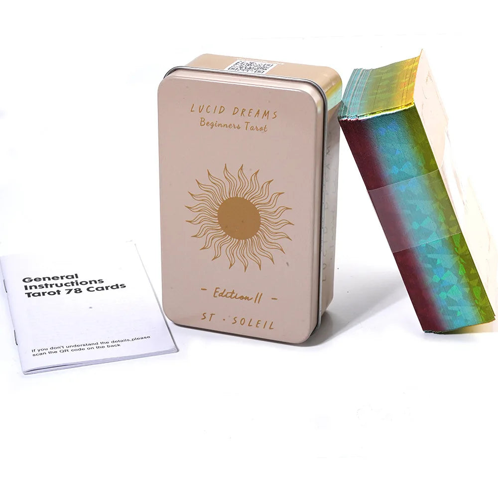 Lucid Dreams Beginners Tarot Deck in Tin Metal Box – 78 Cards with PDF Guidebook for Divination and Entertainment