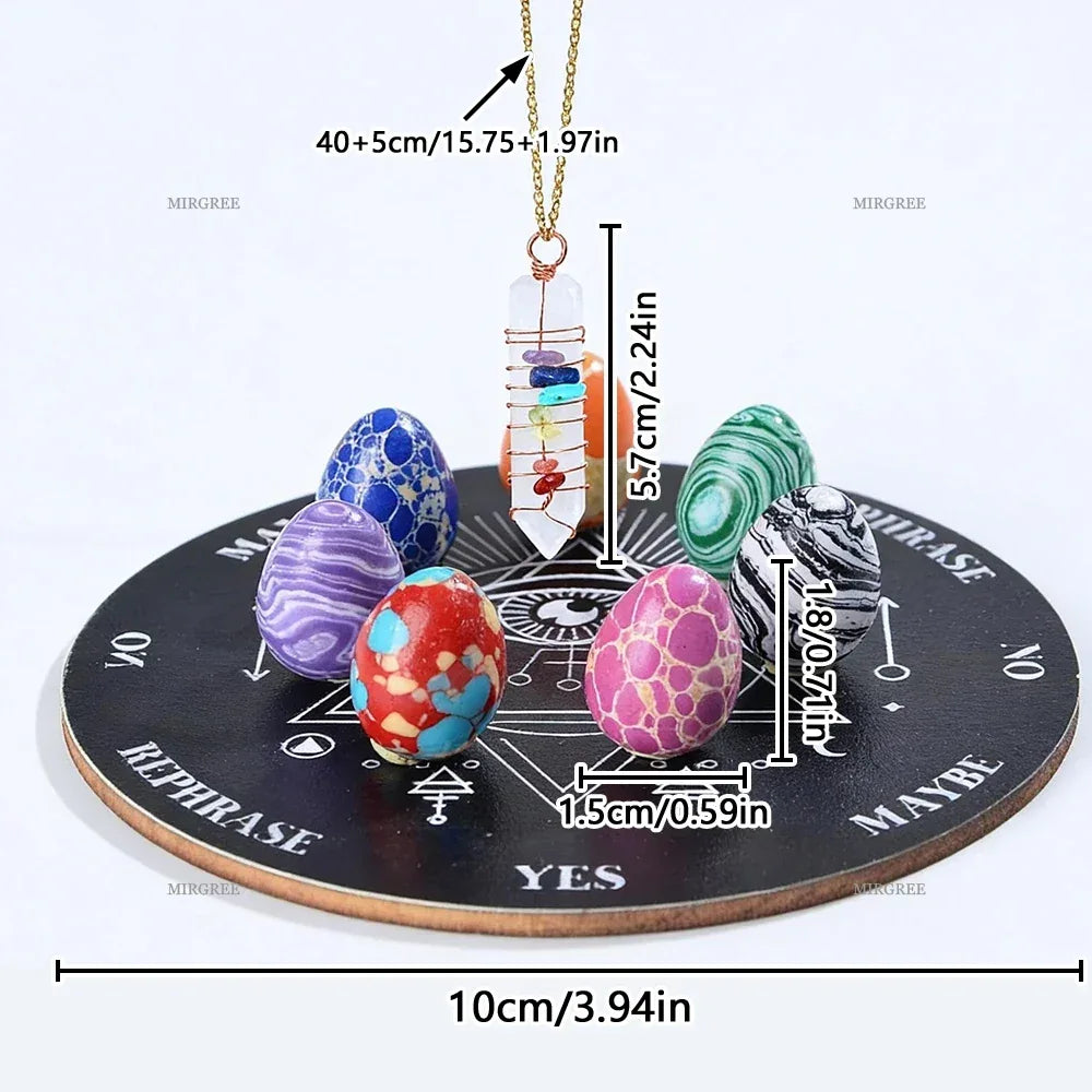 🔮 9pcs Crystal Pendulum Divination Set – Includes Decision Board & Gemstone Egg | Guidance Tool & Witchcraft Supplies | Free Shipping style a