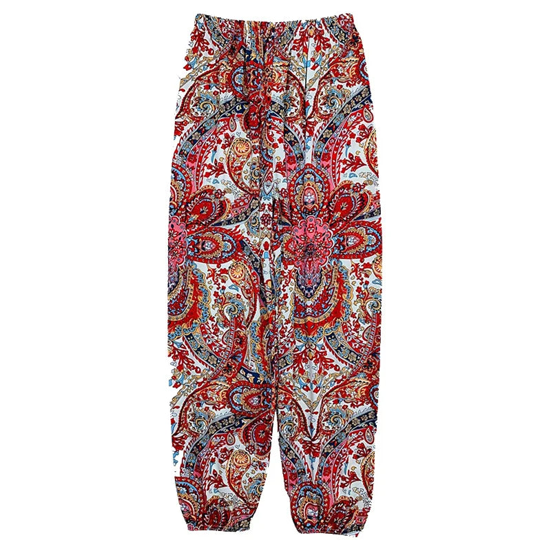 👖 Women’s Bohemian Printed Casual Pants – Comfortable, Breathable Sunscreen Mid-Waist Lantern Pants