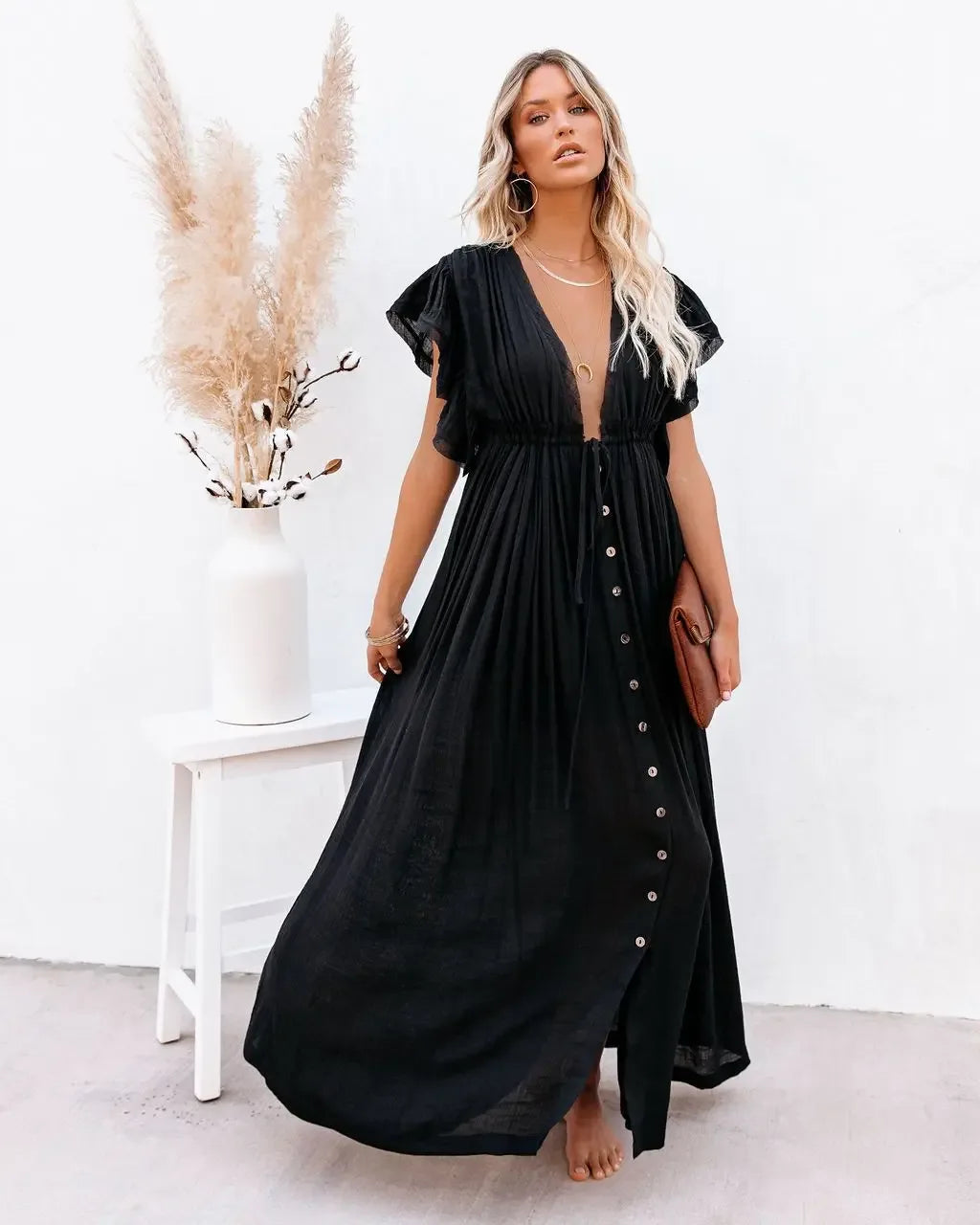 Summer Bikini Cover Ups for Women - V-Neck Kimono Beach Dresses with Lace-Up Detail and Sun Protection Features