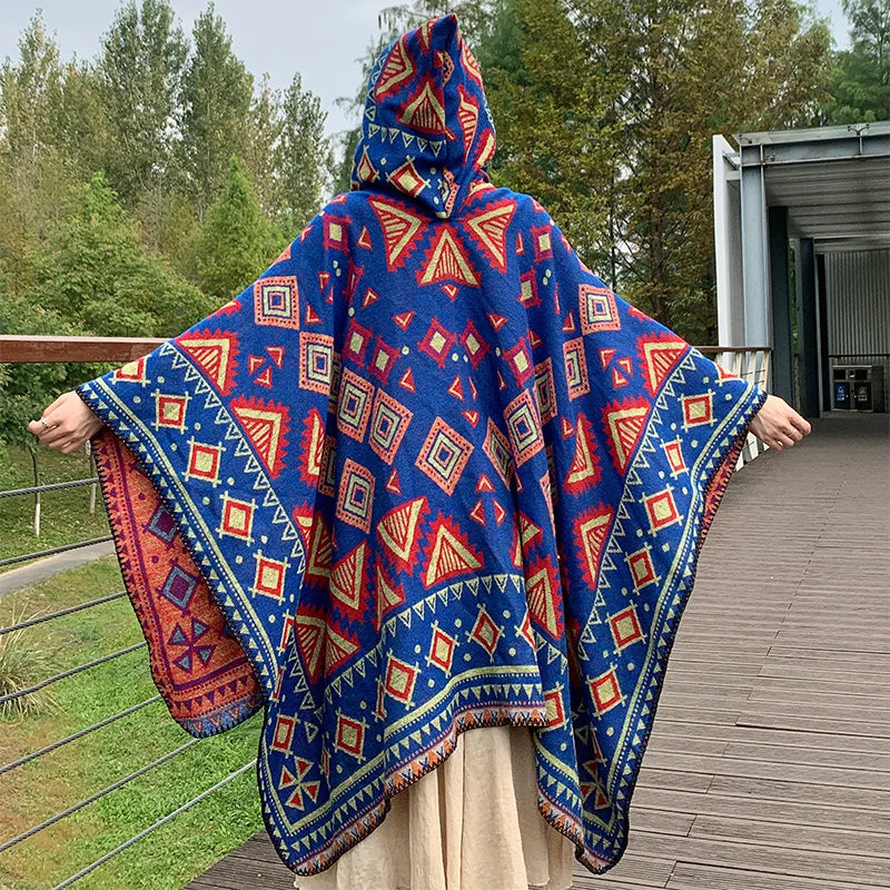 🧣 Women’s Winter Fashion Poncho – Imitation Cashmere Cape with Scarf, Warm Shawls and Wraps
