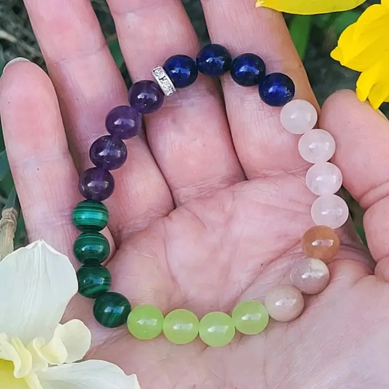 ✨ Exquisite Amethyst & Lapis Lazuli Multi-Colored Beaded Bracelet – Elegant Spiritual Jewelry for Balance and Beauty