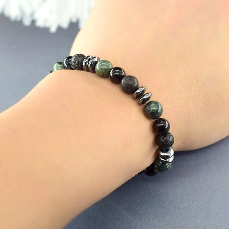 ✨ Natural Sparrow Stone and Black Volcanic Onyx Beads Bracelet – Classic Unisex Jewelry for Capillary Function and Immunity Enhancement
