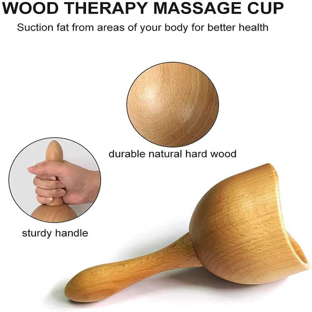 Wooden Handheld Massage Cup – Swedish Wood Therapy Cup for Lymphatic Drainage, Body Sculpting & Anti-Cellulite Gua Sha﻿