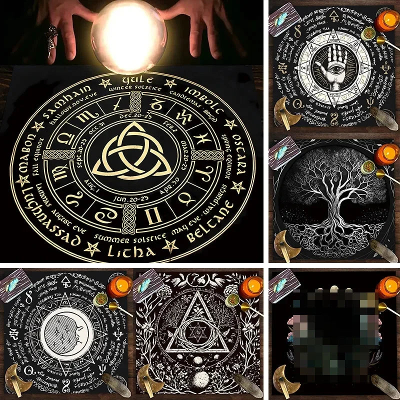 🃏 Mandala Tree of Life Tarot Tablecloth – Sea Velvet Square Butterfly Altar Cloth for Tarot Readings, Terrace Dining & Multi-Purpose Mystic Decor