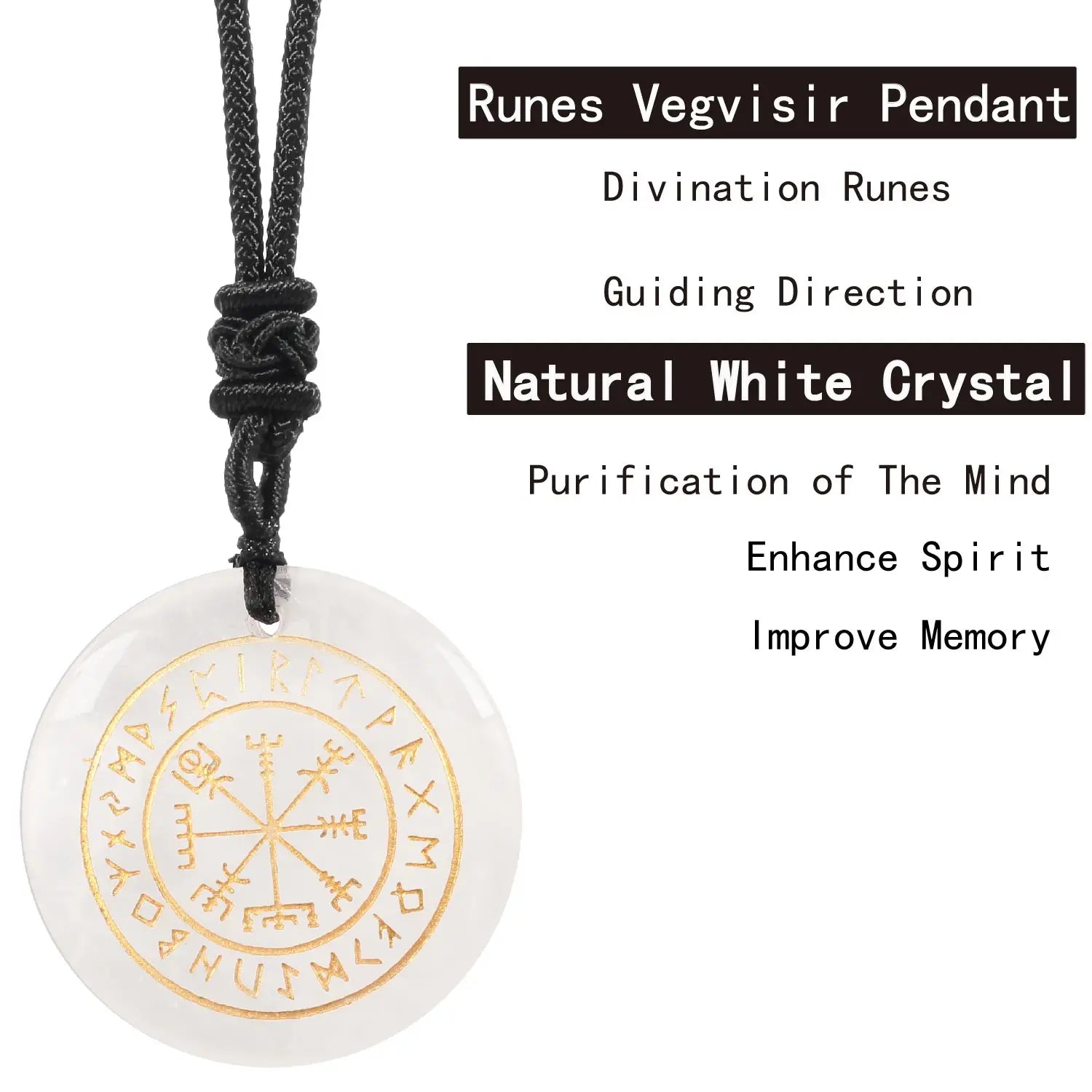 🧭 Natural Crystal Viking Compass Energy Pendant Necklace – Guardian Symbol | Fashion Jewelry for Men & Women White Crystal