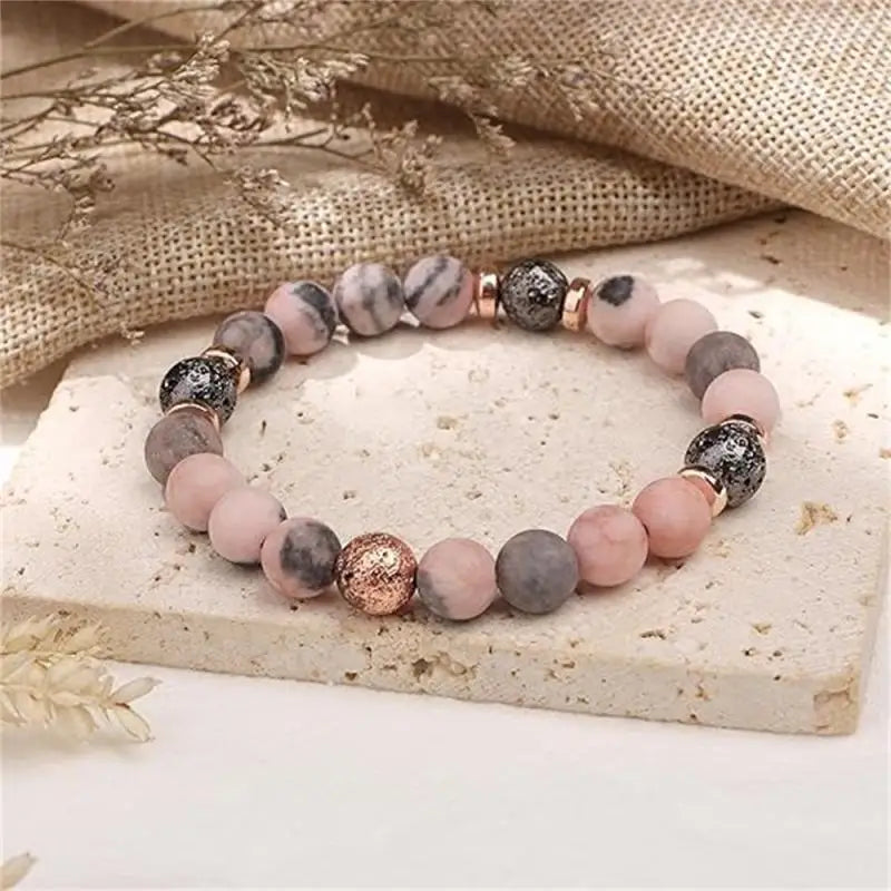 ✨ Pink Zebra Natural Stone Bracelet – Elegant Crystal Jewelry with Gift Card – Perfect Gift for Special Occasions
