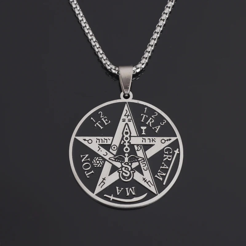 ✨ Witchcraft Pentagram Necklace – Stainless Steel | Men’s Amulet Pendant | Jewish Hebrew Tetragrammaton & Solomon Symbol