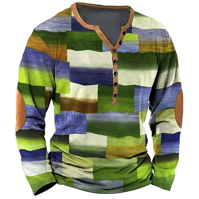 🛠️ The Denim-Patch Masterpiece: Premium Men’s 3D Printed Vintage T-Shirt – High-Definition Plaid & Denim Patchwork Graphic, Long-Sleeve Oversized Fit with Button Accents, and Sophisticated Urban-Grunge Streetwear Tee ACLLTHA240911J