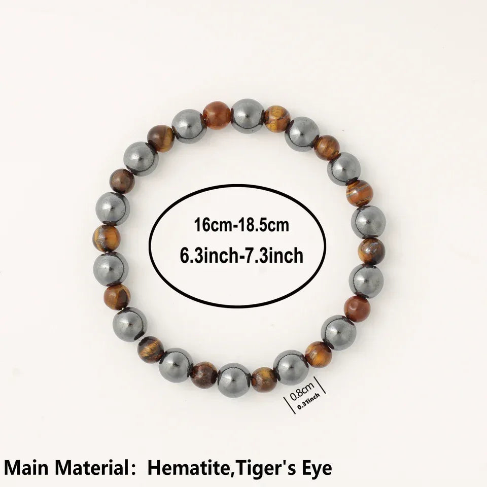 ✨ Elegant Winter Jewelry – Black and Yellow Tiger's Eye with Hematite Bead Bracelet – Perfect Gift for Husband for Daily Style