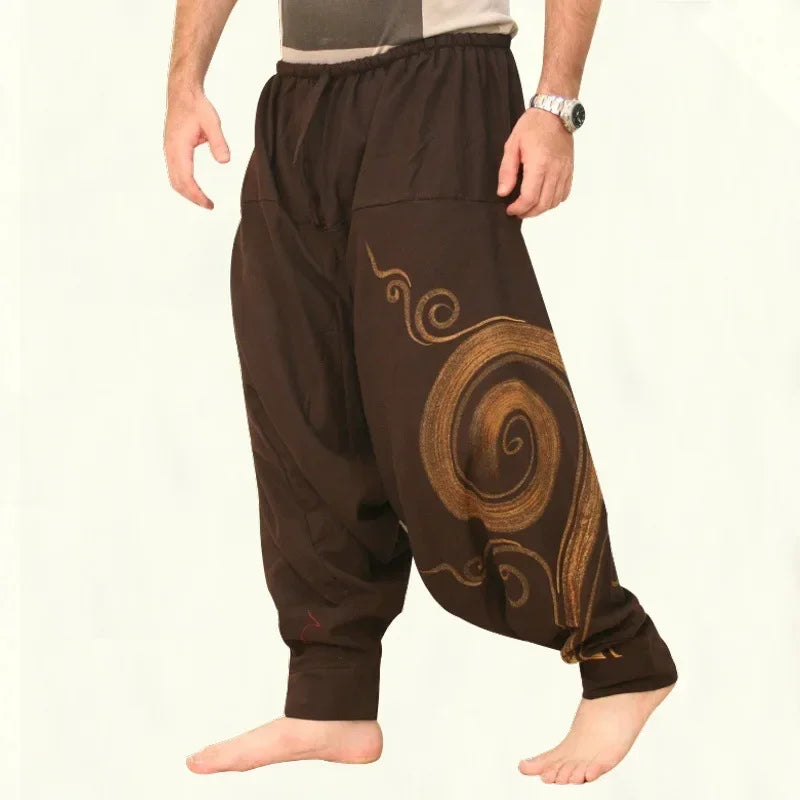 The Zenith Nomad Premium Men's Harem Yoga Pants - High-Definition Baggy Hippie Boho Style Aladdin Silhouette Trousers, Ultra-Breathable Mid-Waist Elastic Comfort Casual Urban-Gypsy Lounge Wear Apparel
