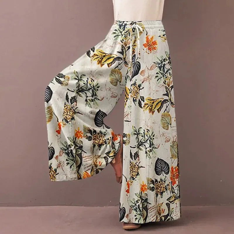 👖 Women’s Floral Print Wide Leg Pants – Spring Autumn Bohemian Drawstring Casual Trousers