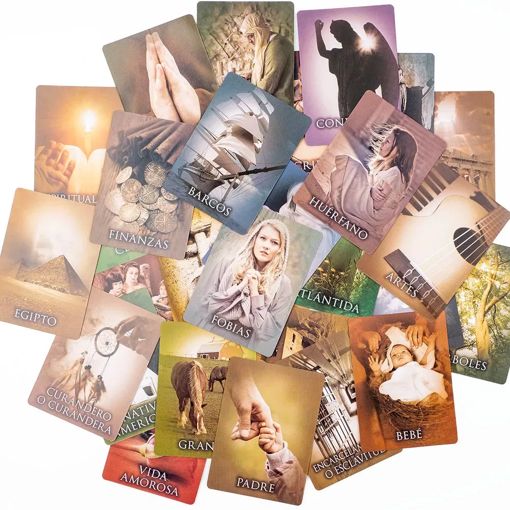 Past Life Oracle Cards - 44-Card Spanish Tarot Deck for Divination and Fortune Telling