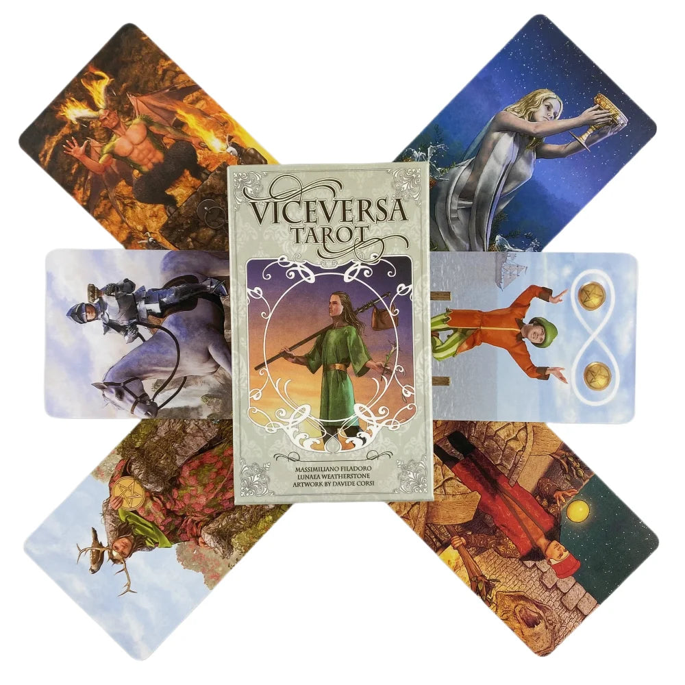 Viceversa Tarot Cards – 78-Card English Oracle Deck with Dual-Sided Art for Divination and Family Board Games