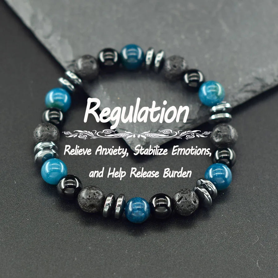 ✨ Natural Sparrow Stone and Black Volcanic Onyx Beads Bracelet – Classic Unisex Jewelry for Capillary Function and Immunity Enhancement 8 Blue Apatite 8 mm Beads