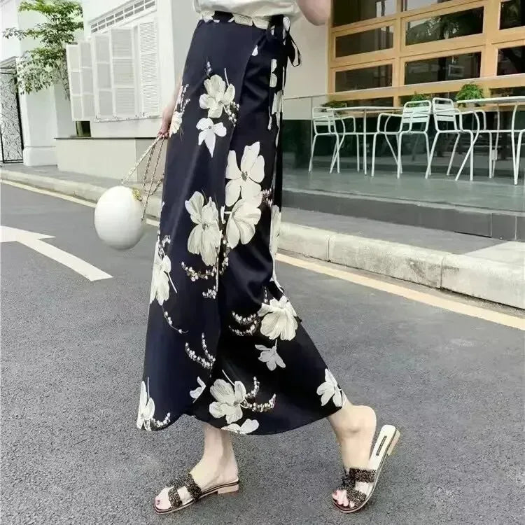 Summer Floral Maxi Skirt for Women – High Waist Wrap Design with Side Slit & Tie Detail in Long Boho Style