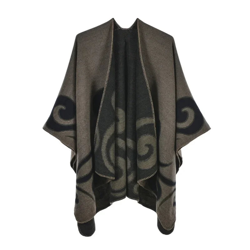 Winter Fashion Poncho Women Capes Scarf Imitation Cashmere Ladies Scarves Warm Shawls Wraps Woman Ponchos Bufanda Mujer Foulard One Size 1cloud-khaki