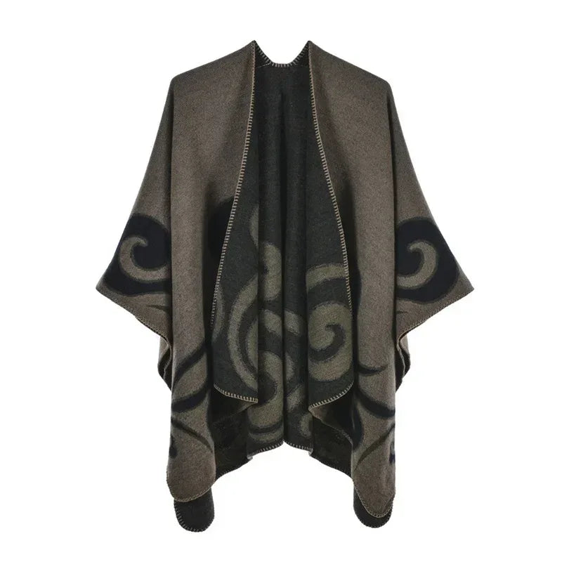 Women's Winter Poncho Wrap - Imitation Cashmere Shawl Cape & Scarf (130 x 150 cm) for Ultimate Warmth and Style One Size 1cloud-khaki