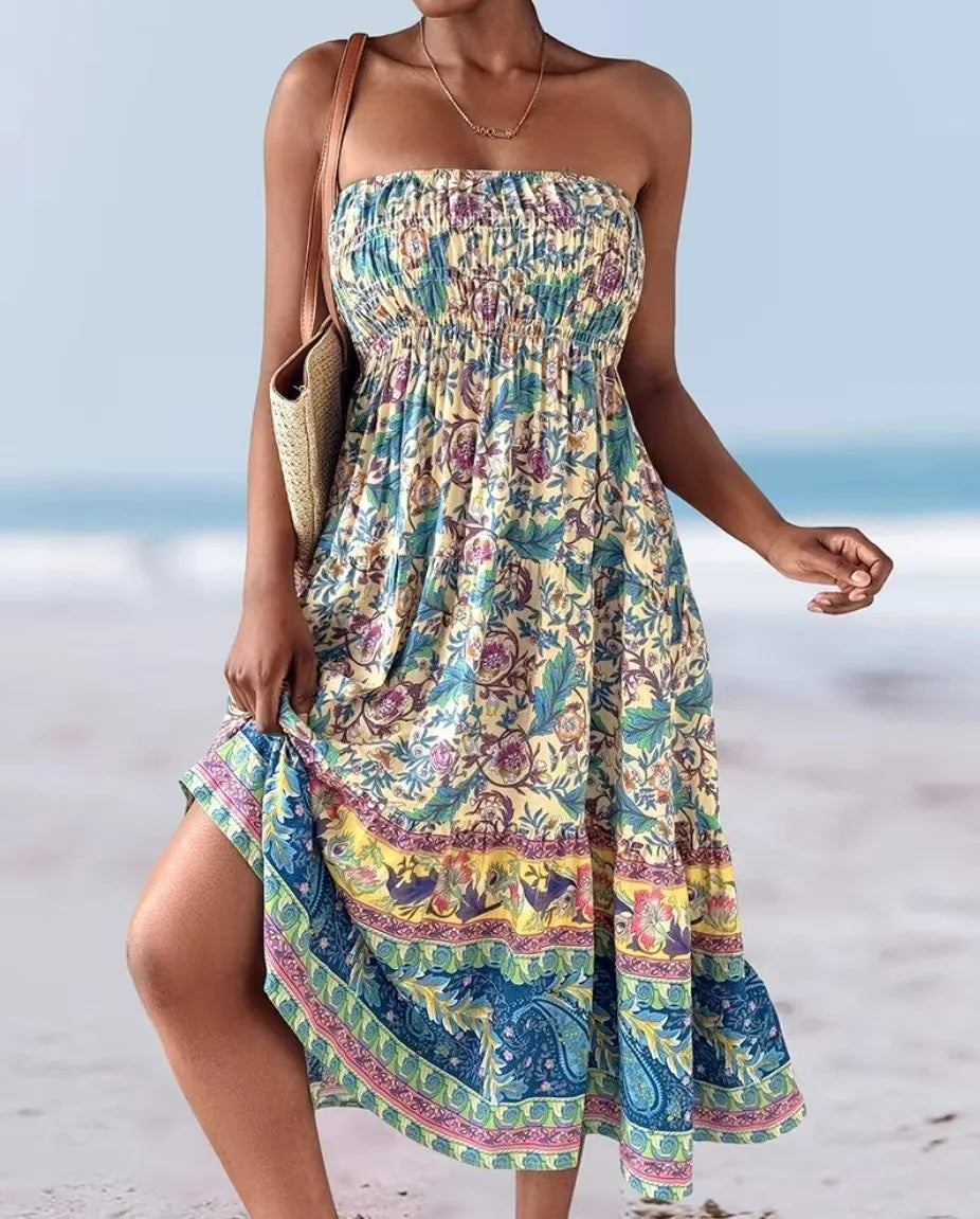 👗 Fashion Boho Printed Long Skirt – Casual Retro Vacation Style with Elastic Waist and A-line Big Hem for Women, Spring Summer New