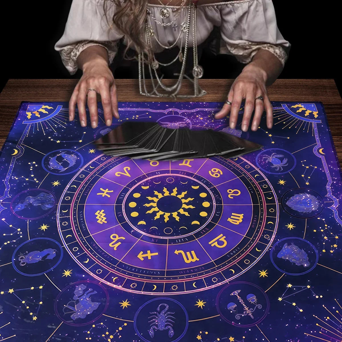 🔥 12 Constellations Tarot Tablecloth | Sun & Starry Sky Altar Cloth for Witchcraft, Astrology & Divination Oracle Pad