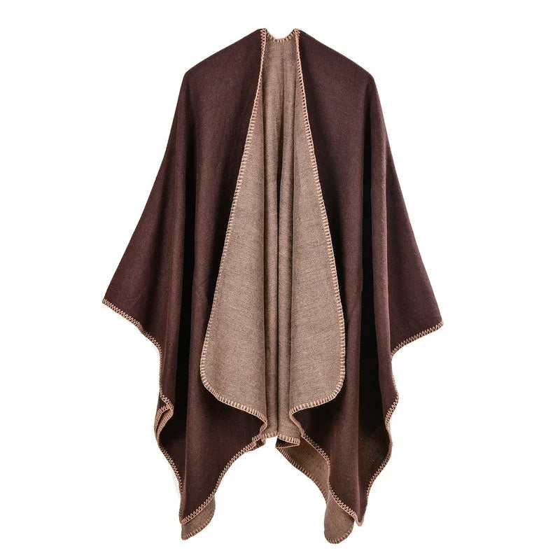Winter Fashion Poncho Women Capes Scarf Imitation Cashmere Ladies Scarves Warm Shawls Wraps Woman Ponchos Bufanda Mujer Foulard One Size 3-coffee