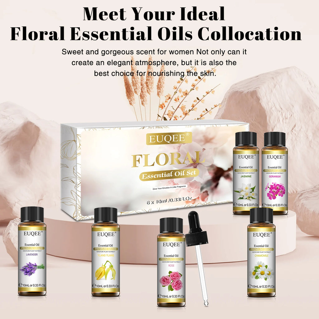 🌿 EUQEE 6-Piece Essential Oil Aromatherapy Gift Box – Pure & Natural Fragrances for Diffusers, Humidifiers, and Home Wellness﻿