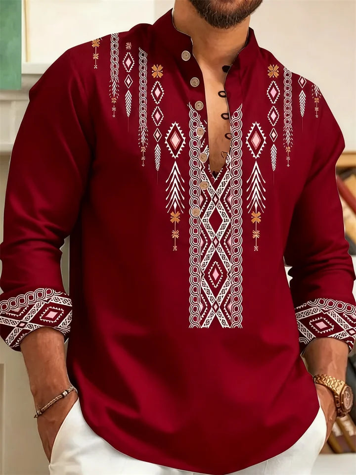 🎨 The Ethnic Floral Artisan: Premium Men’s Modern Long-Sleeve Shirt – High-Definition Tribal Botanical Graphic Print, Sophisticated Modern-Fit Tailoring, and Breathable All-Season Casual Button-Down