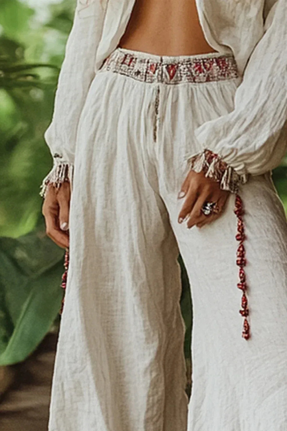Women’s Boho Chic Wide Leg Pants - Elastic High Waist Casual Trousers for Summer