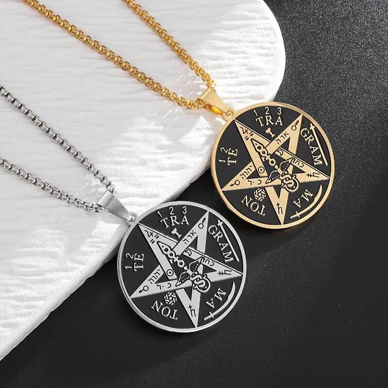 ✨ Witchcraft Pentagram Necklace – Stainless Steel | Men’s Amulet Pendant | Jewish Hebrew Tetragrammaton & Solomon Symbol