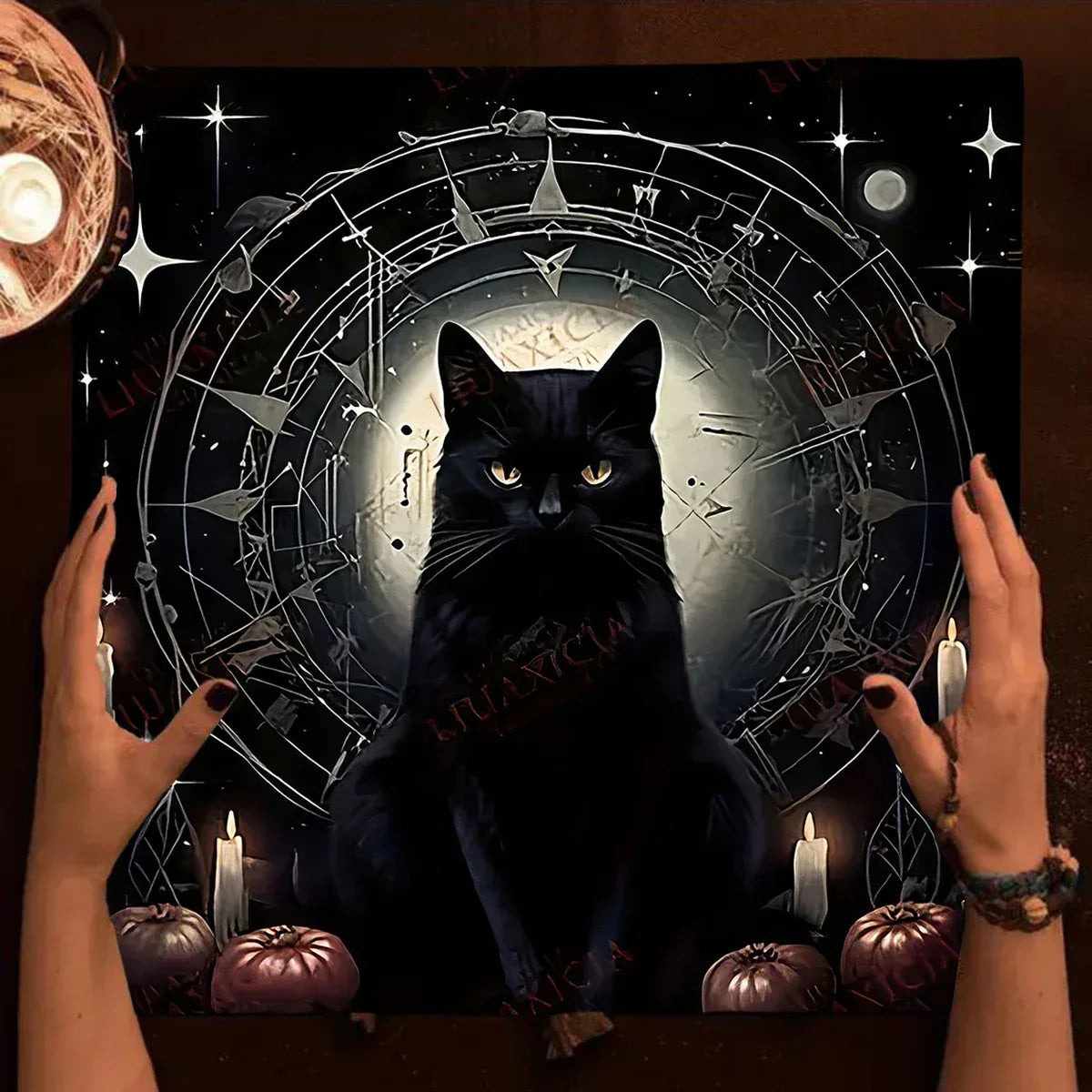 🐾Esoteric Black Cat Tarot Tablecloth | Star Moon Waterproof Dining Table Decor & Accessories – Ritual Altar Theme Decor YLB-14
