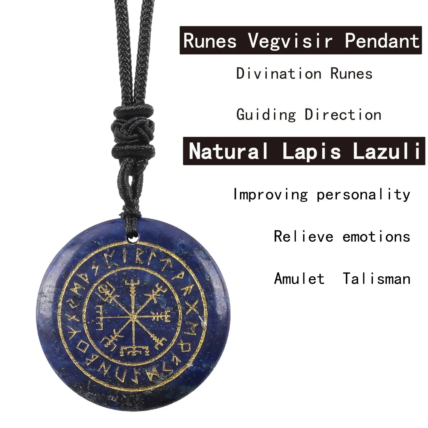 🧭 Natural Crystal Viking Compass Energy Pendant Necklace – Guardian Symbol | Fashion Jewelry for Men & Women Lapis Lazuli