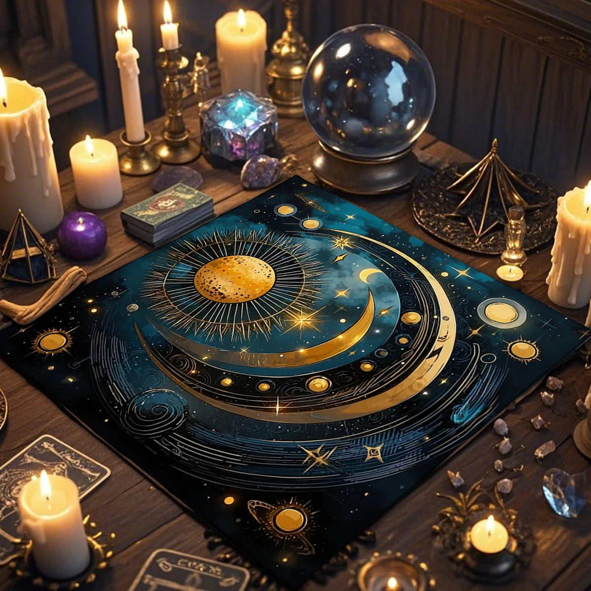 🌞🌙 Sun and Moon Tarot Card Tablecloth | Decorative Altar & Ritual Cloth | Divination & Astrological Card Game Pad