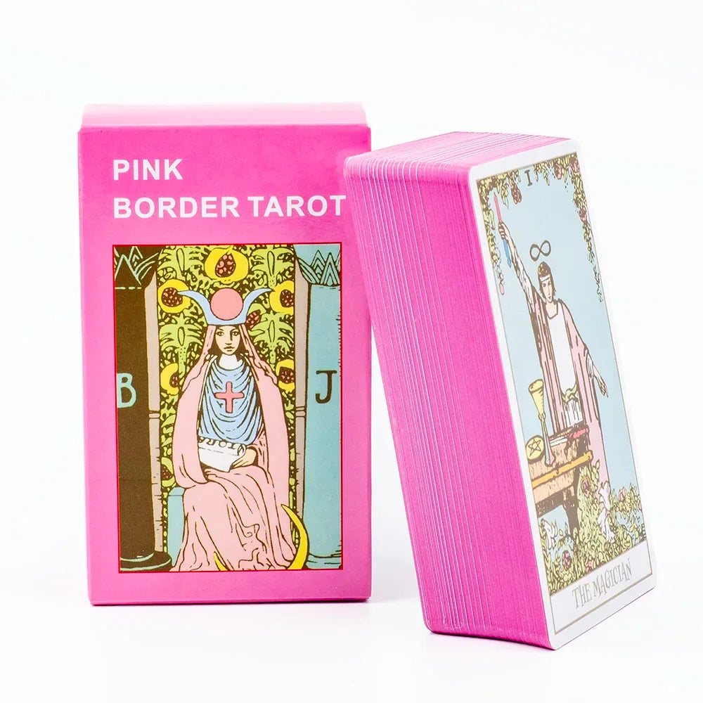🌸Pink Border Tarot Card Deck with Guidebook – 78 English Cards for Family Divination & Party Game