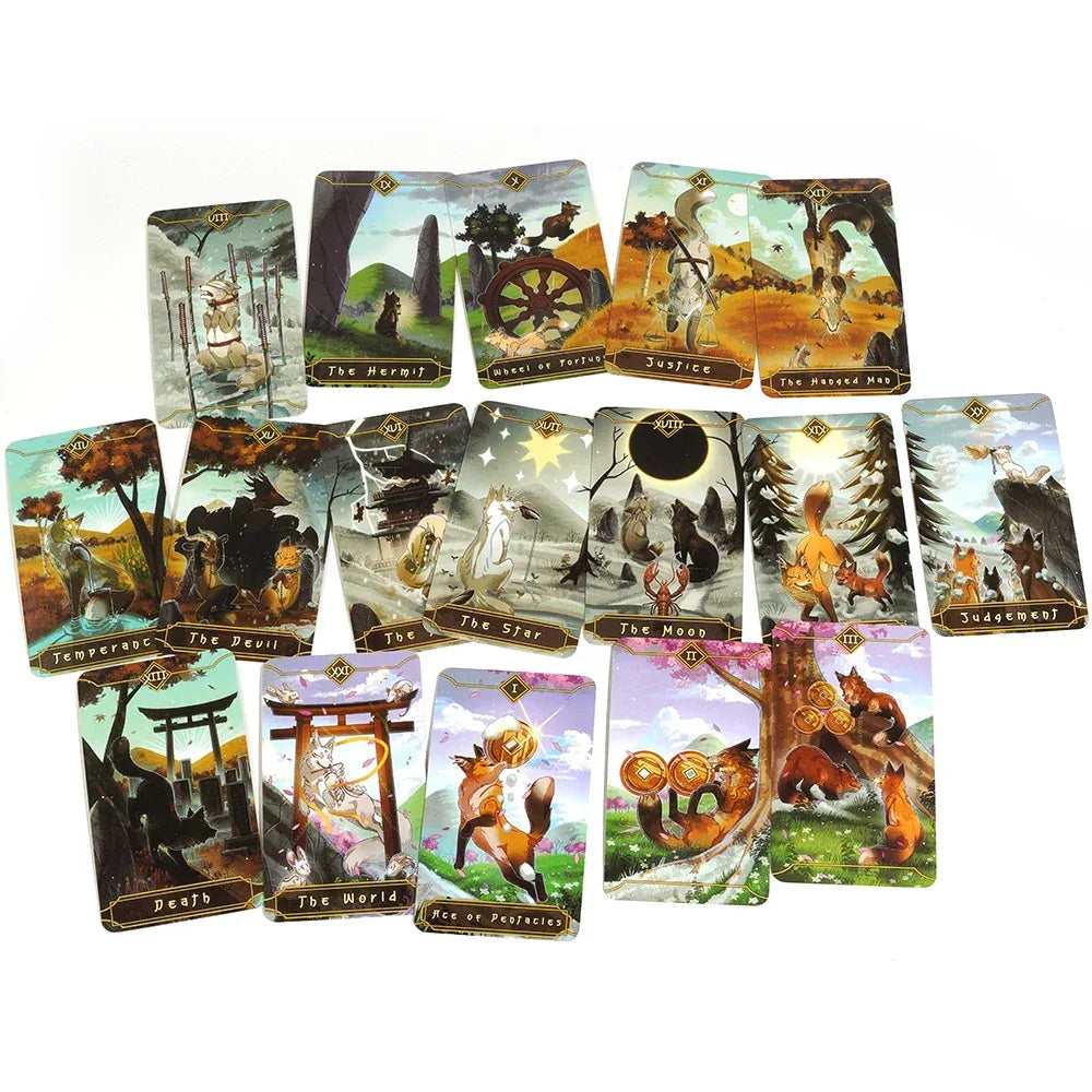 🦊 Seasonal Fox Tarot Deck – 78 Cards English Version | Kitseysu to Kitsune | Beginners' Friendly | Beautiful Gift Edition