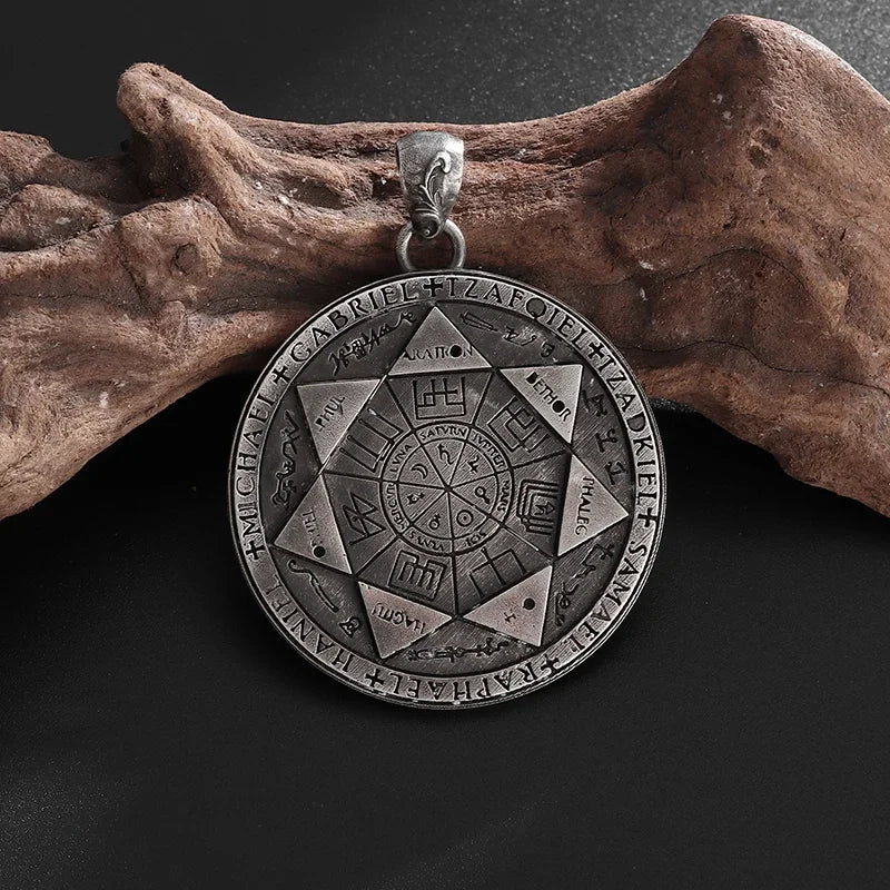 ✨ Vintage Retro Seven Angels Magic Circle Solomon Seal Necklace Pendant – Personalized Lucky Amulet | Men’s Punk Spiritual Jewelry