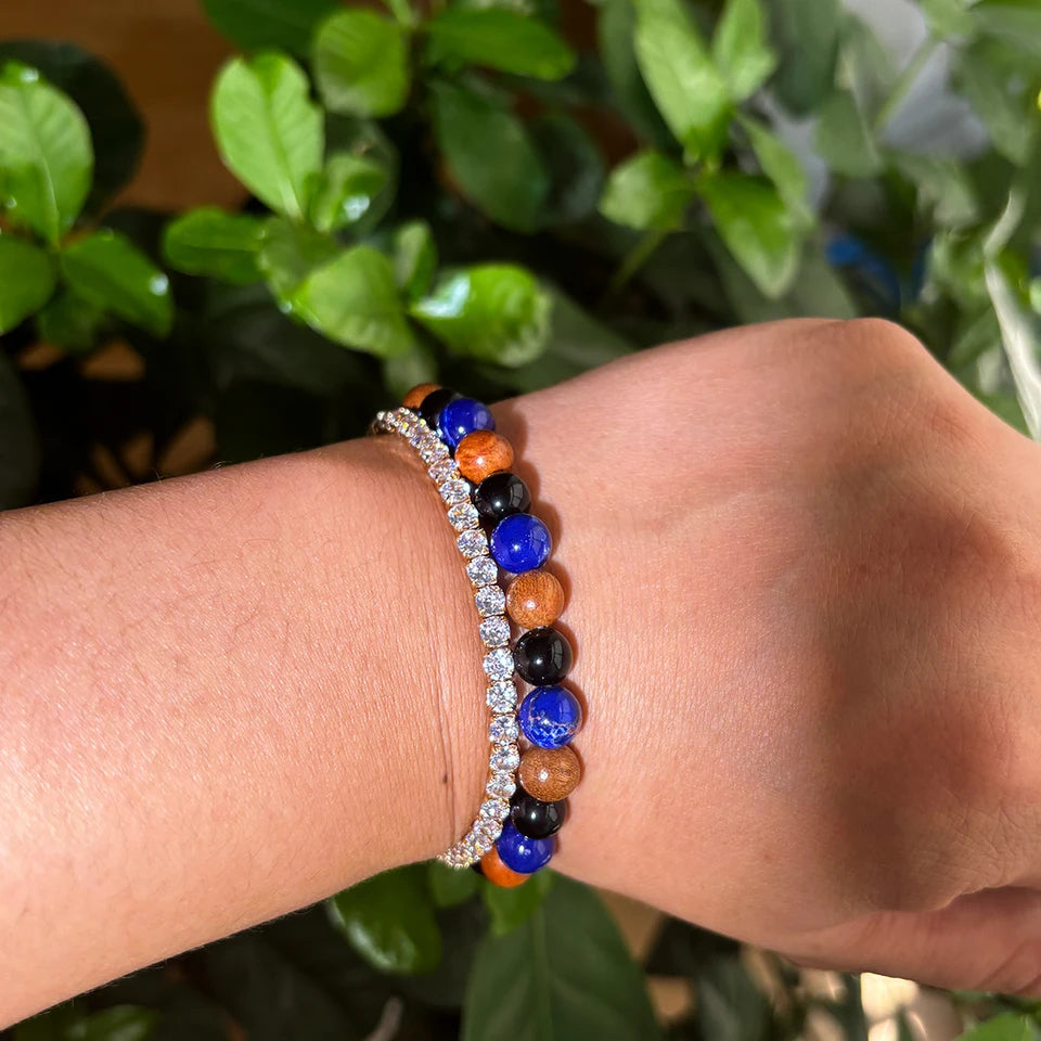 ✨ Wisdom and Life Bracelet – Handmade Lapis Lazuli and Wood Beads – Homeopathic Healing Jewelry for Men and Women