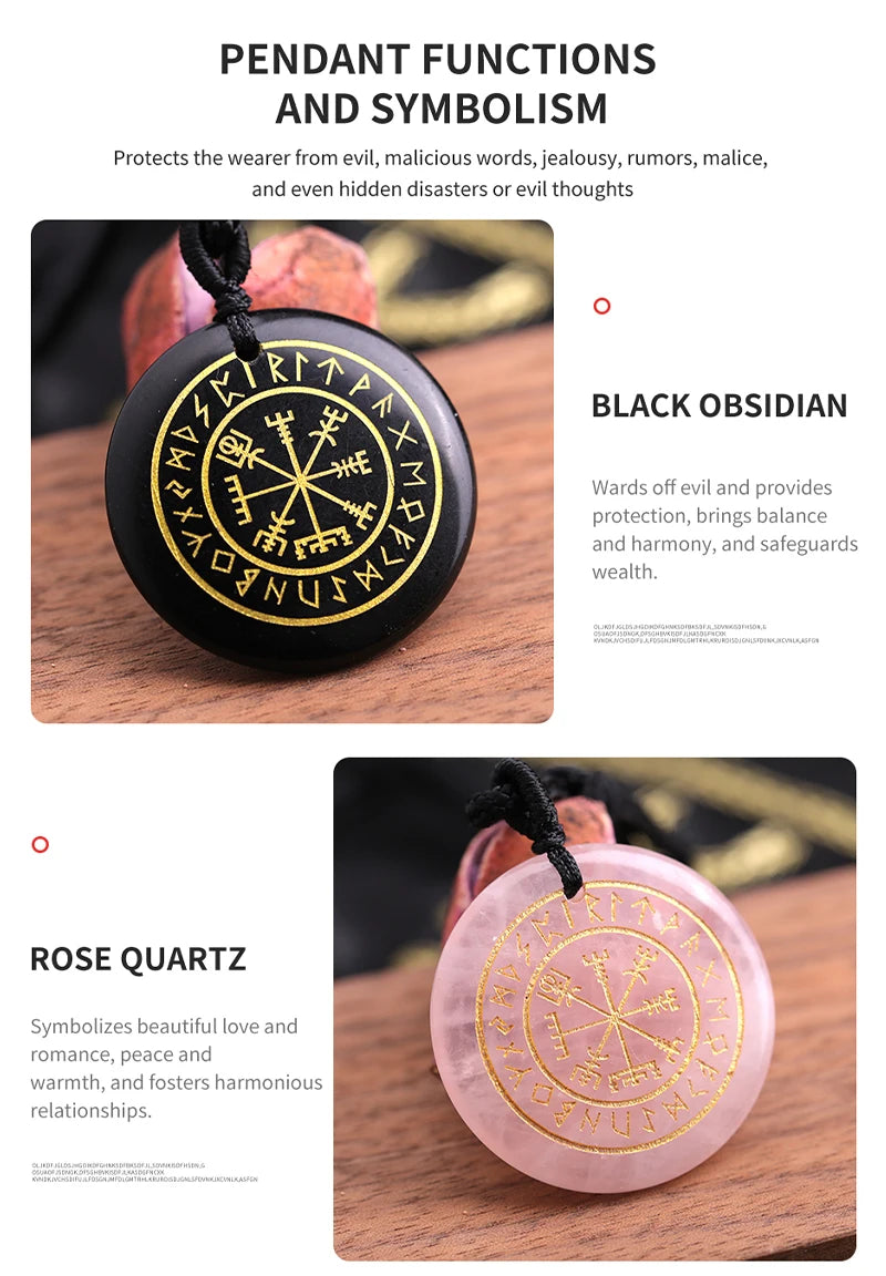 🧭 Natural Crystal Viking Compass Energy Pendant Necklace – Guardian Symbol | Fashion Jewelry for Men & Women