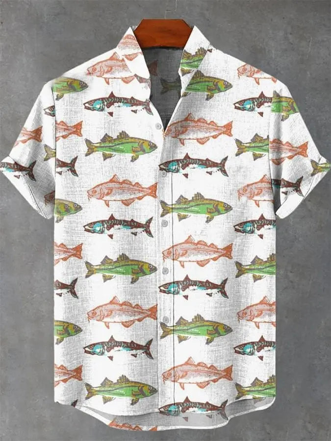 ✨ The Zen-Artisan Fish Print Linen Shirt: Premium Men's Casual Summer Button-Up – High-Definition Artistic Graphics, Breathable Linen-Blend Fabric, and Sophisticated Relaxed Fit SFQQQD2309