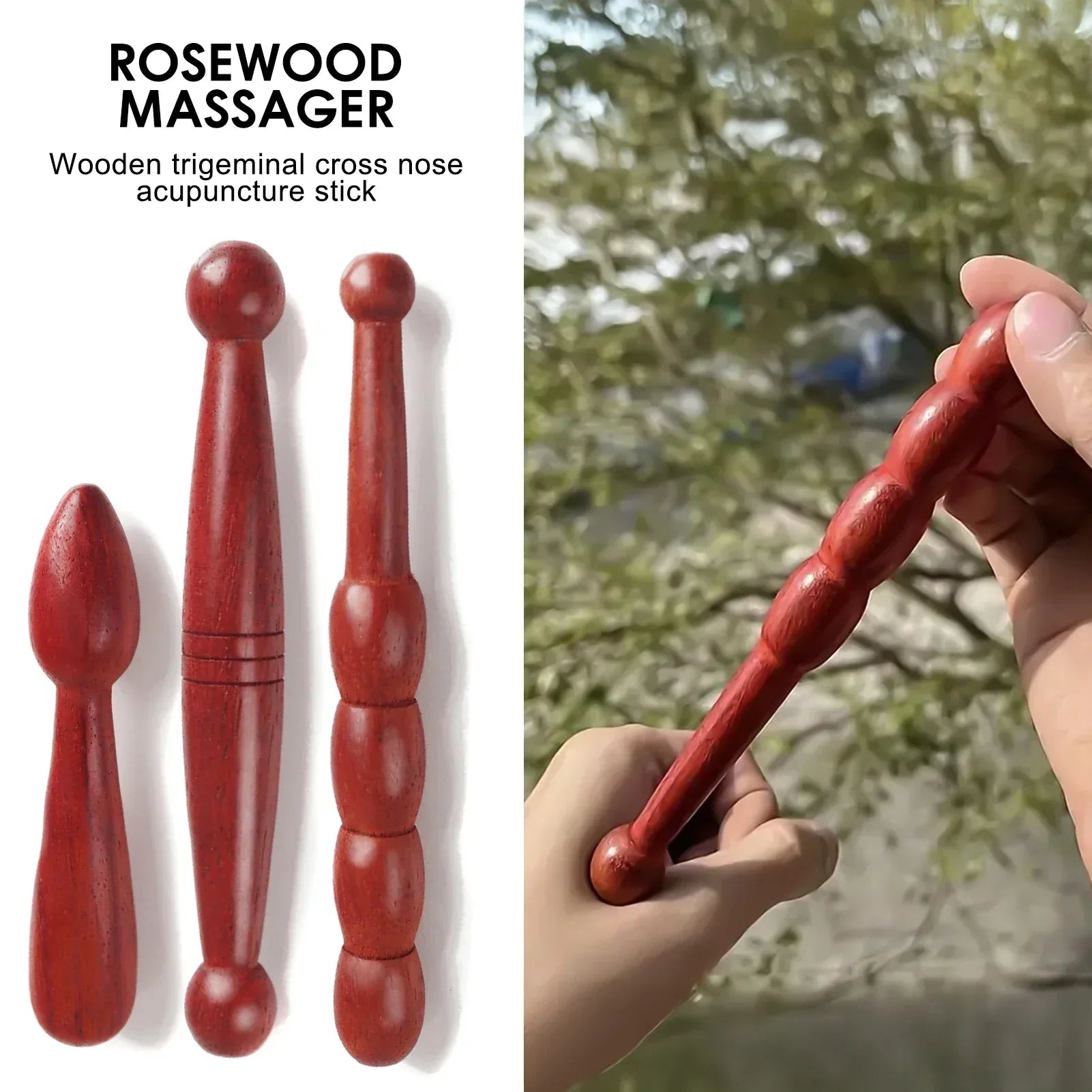 Wood Massage Stick – Natural Rosewood Thai Acupoint Reflexology Tool for Full Body Deep Tissue Relaxation﻿