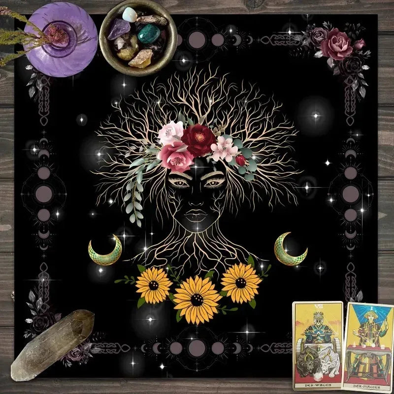 🃏 Mandala Tree of Life Tarot Tablecloth – Sea Velvet Square Butterfly Altar Cloth for Tarot Readings, Terrace Dining & Multi-Purpose Mystic Decor