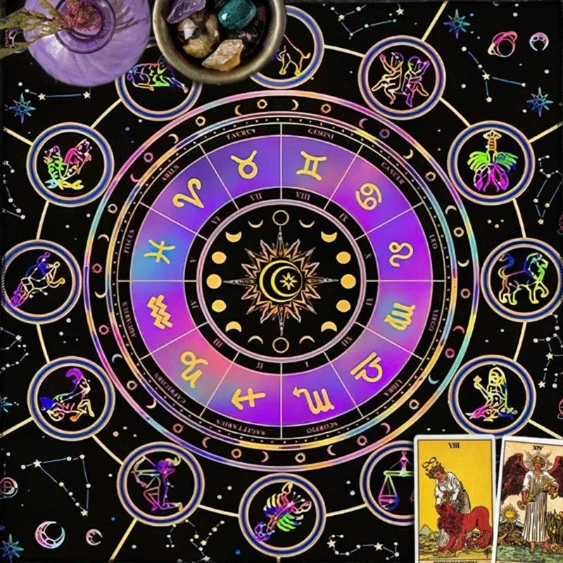 🔥MoonPhases Tarot Card Tablecloth | Astrological Divination Altar Cloth – Mystical Tapestry for Tarot and Spiritual Practice