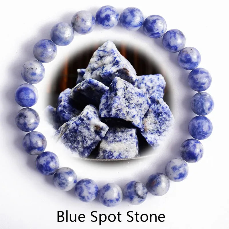 ✨ Natural Stone Protection Bracelet – Dragon Blood Beads, Quartz & Onyx Stretch Jewelry for Men & Women – Healing Reiki & Yoga Energy Bracelet 10 Blue Spot Stone