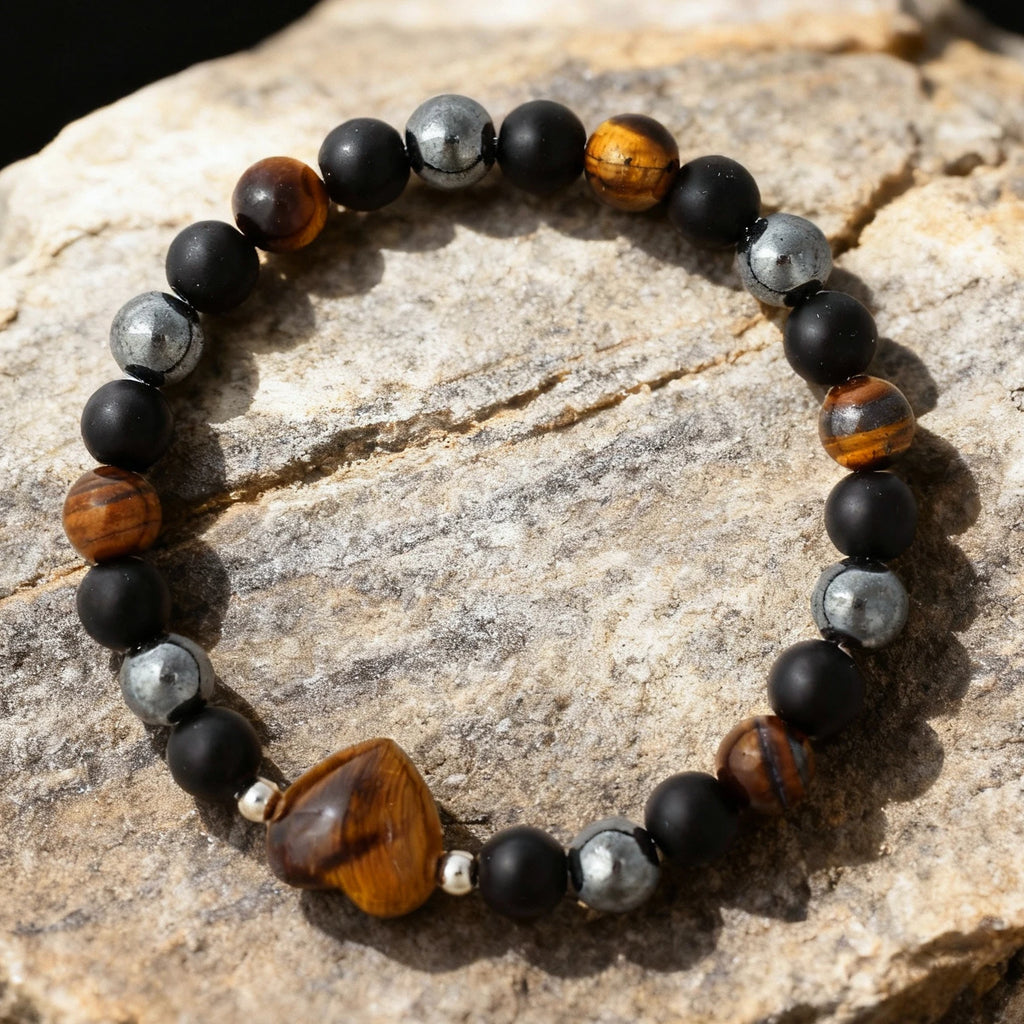 ✨ Luxury Winter Jewelry – Black, Yellow & Silvery Tiger’s Eye Hematite Brazaletes – High-Quality Natural Stone Bracelets for Family Gatherings